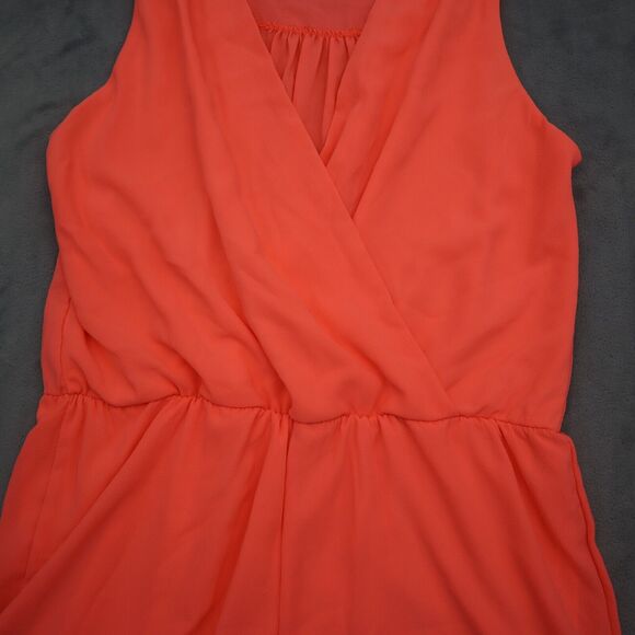 Coco Avante Romper Womens S Orange Sleeveless V Neck Ruffled Hem Casual Outfit - Picture 12 of 16